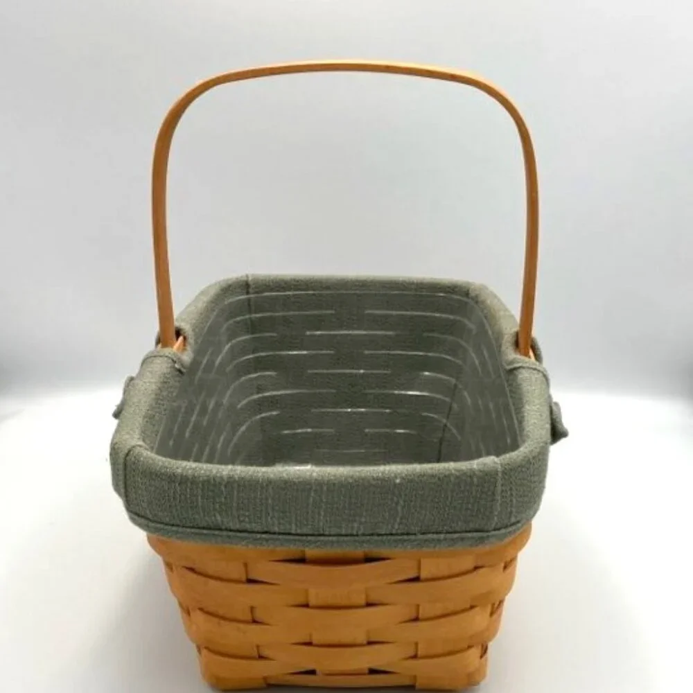 Longaberger‎ Basket Rectangle 2002 Green Fabric & Plastic Liners Handmade USA